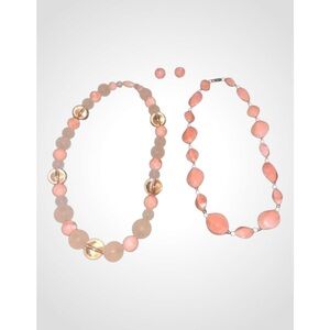 2 Avon Vintage Peach Bulky Bead 18” Necklaces & A Pair Post Earrings LIke New